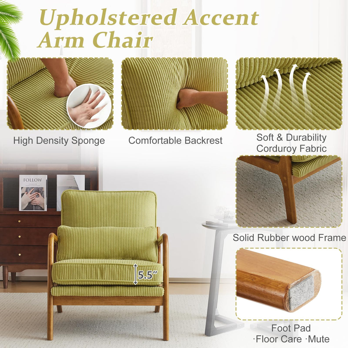 Green Corduroy Accent Chairs Set of 2 O45810