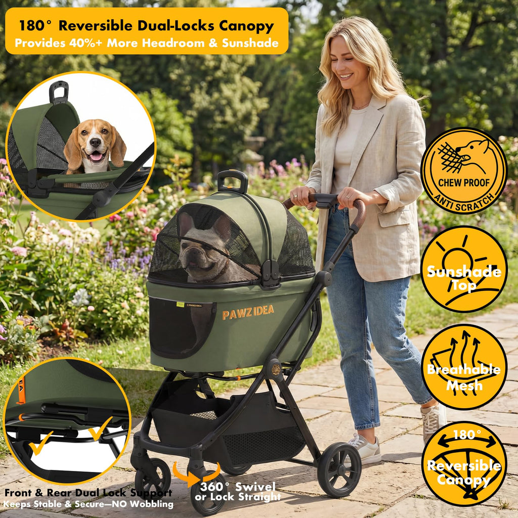 Foldable Pet Stroller with Detachable Carrier D4311