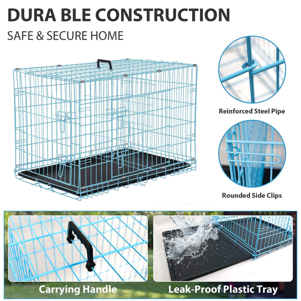 48 Inch Double-Door Folding Dog Crate with Tray and Handle H975