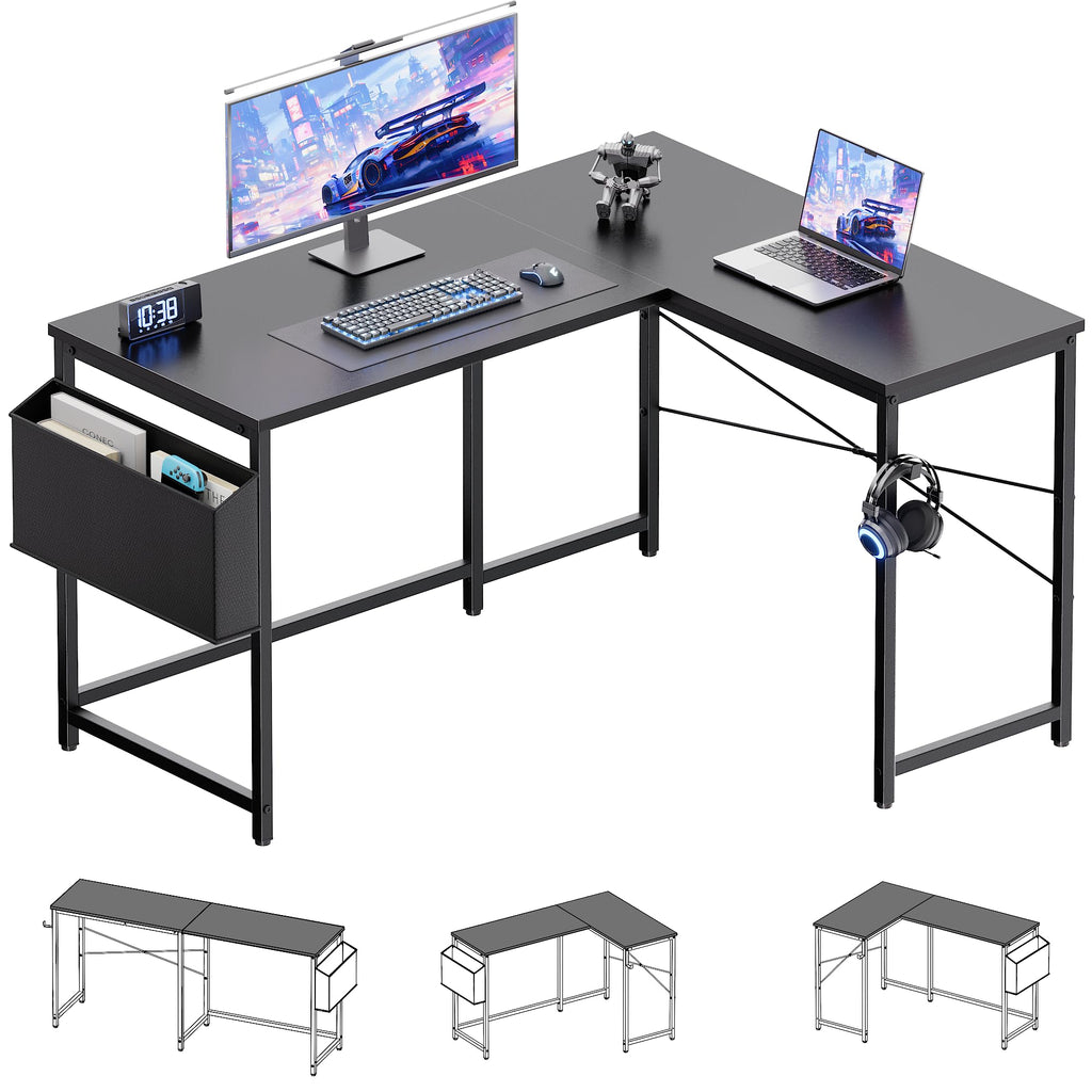 47 Inch Reversible L Shaped Gaming Desk Black B701