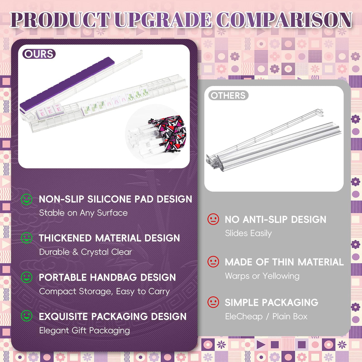 4 Pack Non-Slip Acrylic Mahjong Racks with Pushers V512