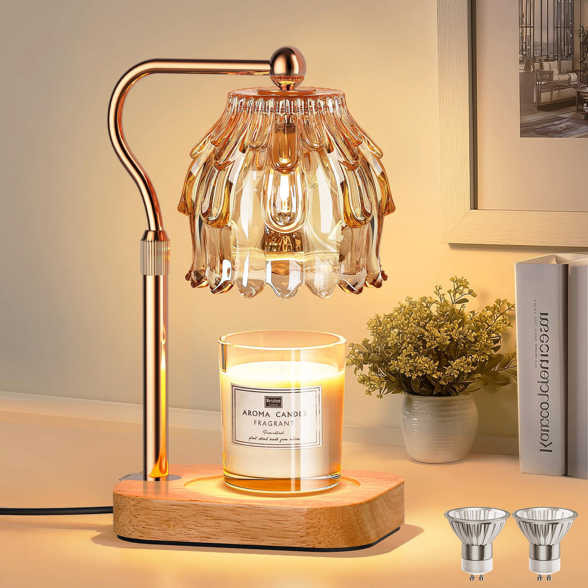 Candle Warmer Lamp with Timer Dimmer Adjustable Height Glass V755