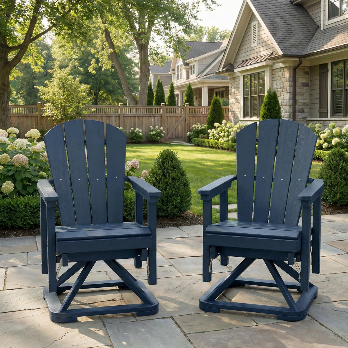 HDPE Oversized Swivel Glider Rocking Chair Set of 2 Navy Blue T392671