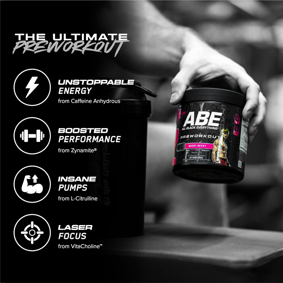 Black Pre-Workout Powder 350mg Caffeine 30 Servings D1939