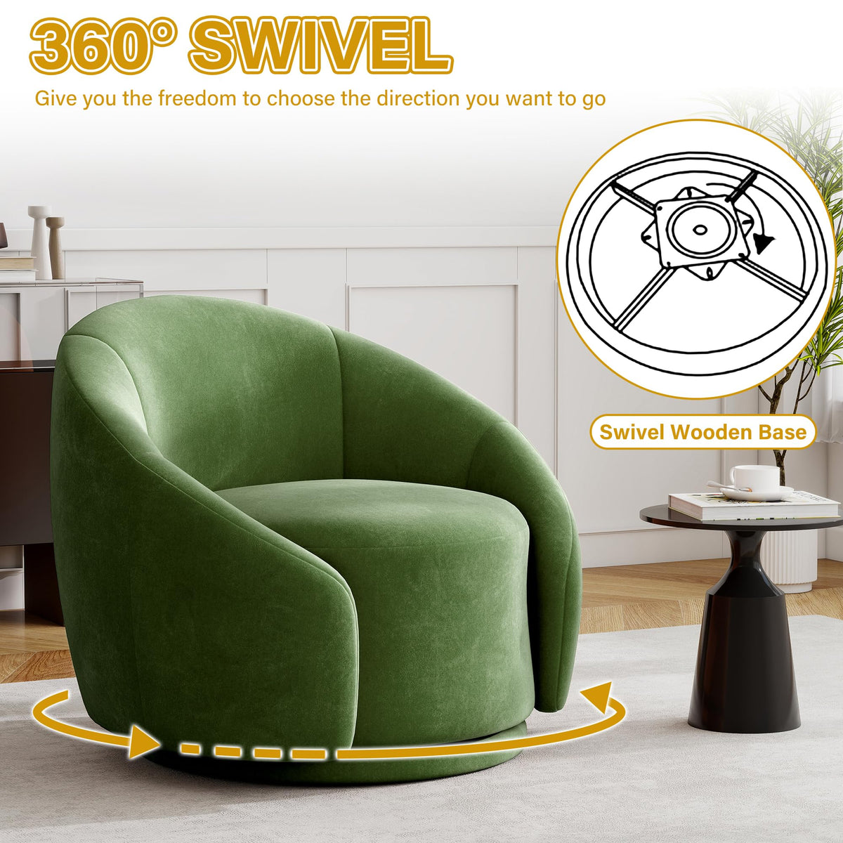 Green Velvet Swivel Barrel Chair Set of 2 A535