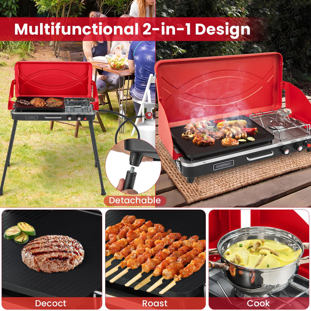 2-Burner Camping Stove with Removable Leg Stand G357879
