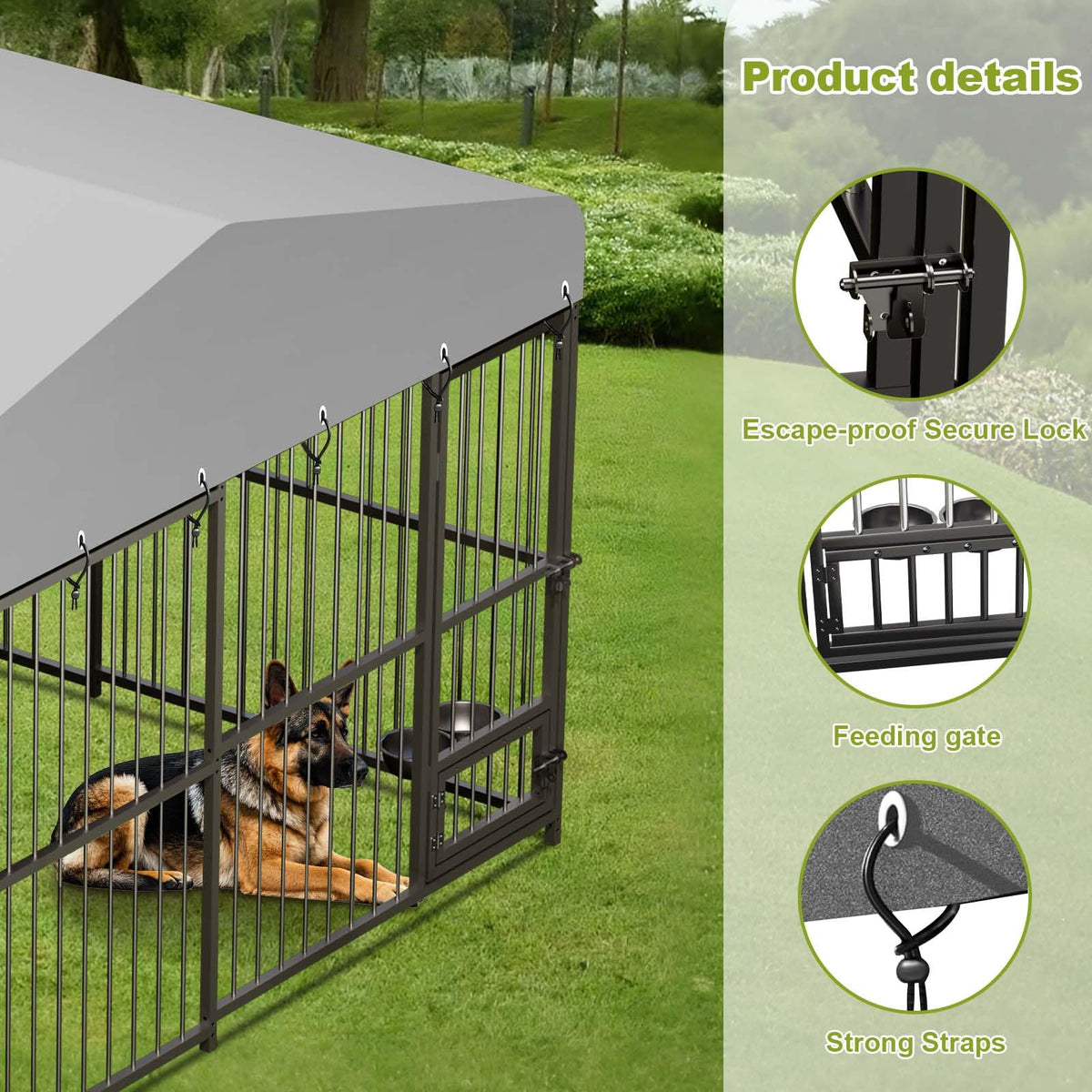 10x10x6 FT Heavy-Duty Metal Dog Kennel with Cover U7814
