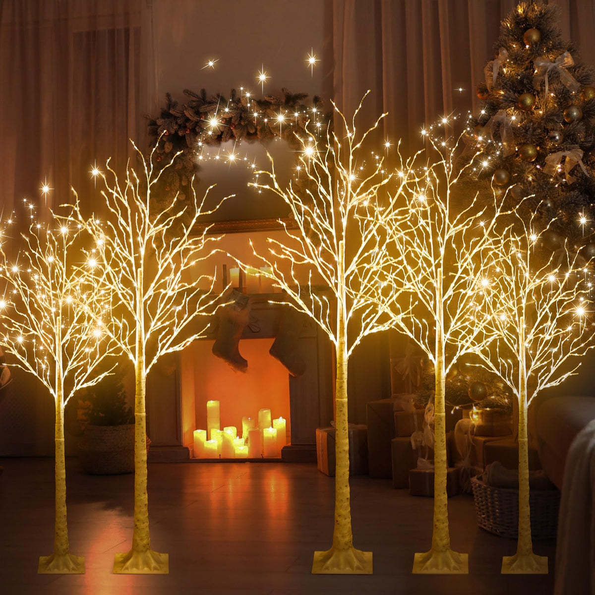6 Pcs Lighted Birch Tree N86977