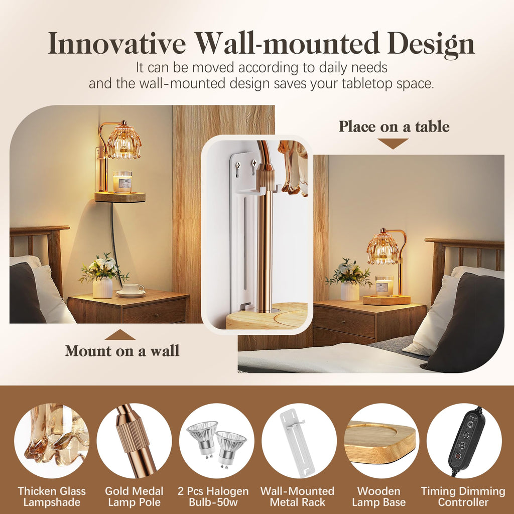 Candle Warmer Lamp with Timer Dimmer Adjustable Height Glass V755