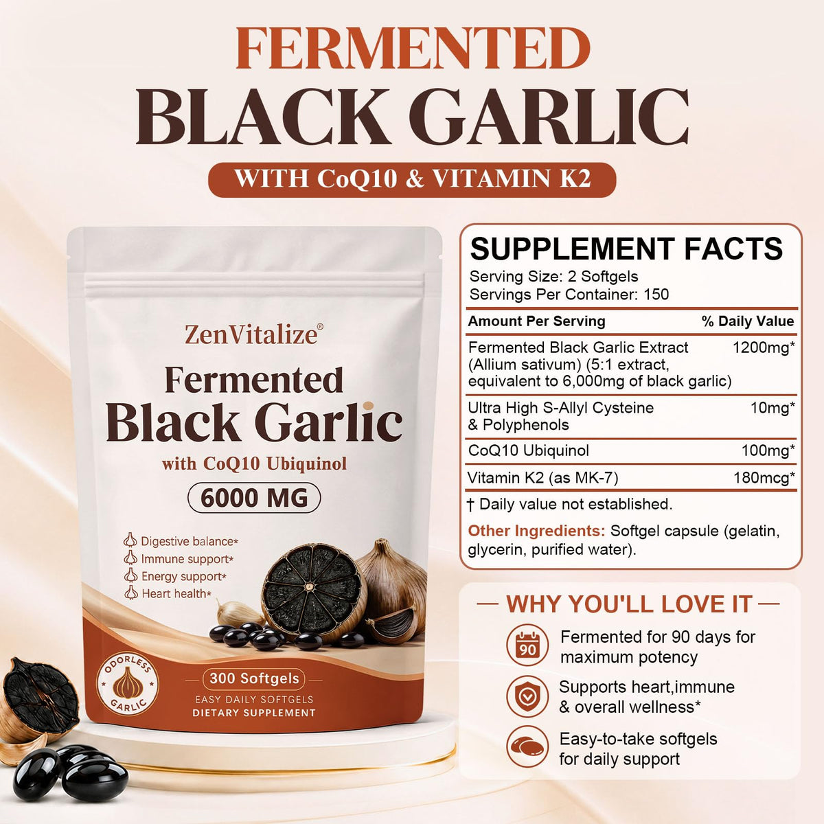Black Garlic CoQ10 Vitamin K2 Softgels F479950