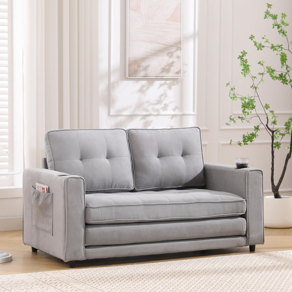 Light Gray Convertible Futon Sofa Bed H792959