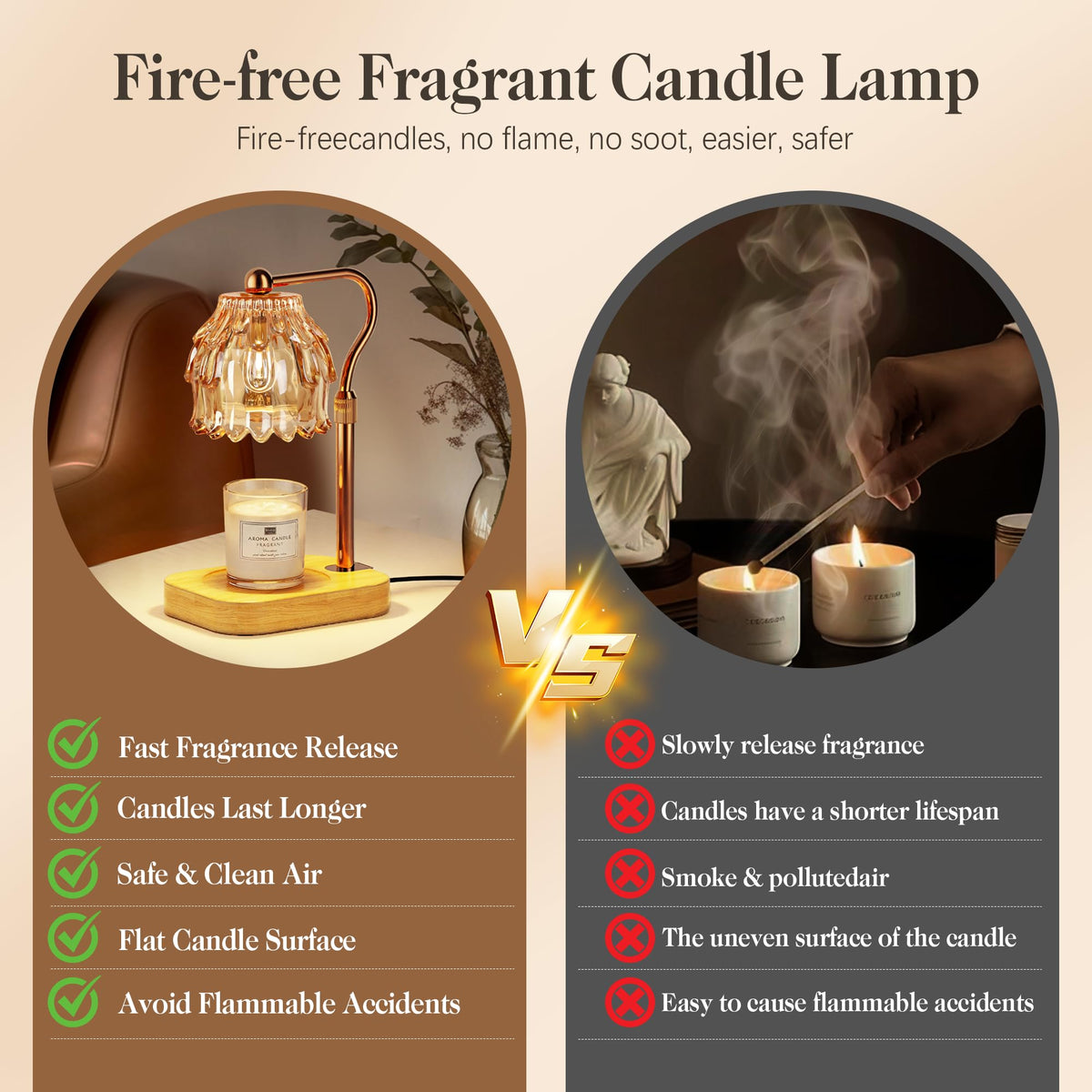 Candle Warmer Lamp with Timer Dimmer Adjustable Height Glass V755