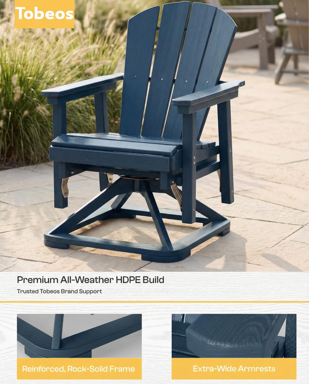 HDPE Oversized Swivel Glider Rocking Chair Set of 2 Navy Blue T392671