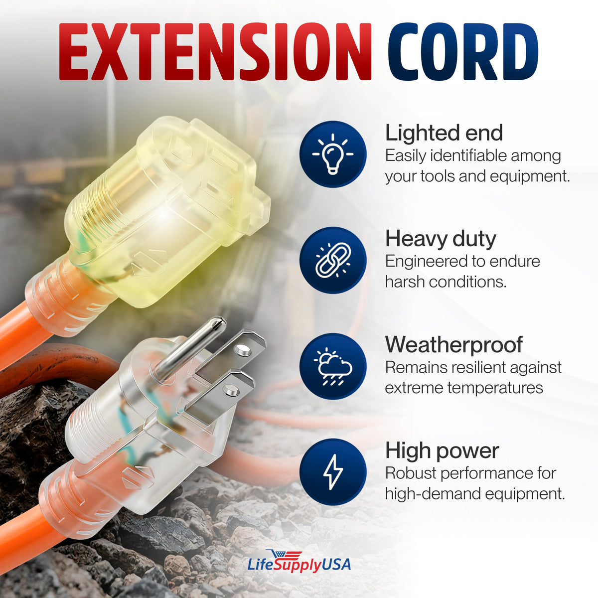 100ft 10/3 Gauge Heavy Duty Outdoor Extension Cord Orange M489