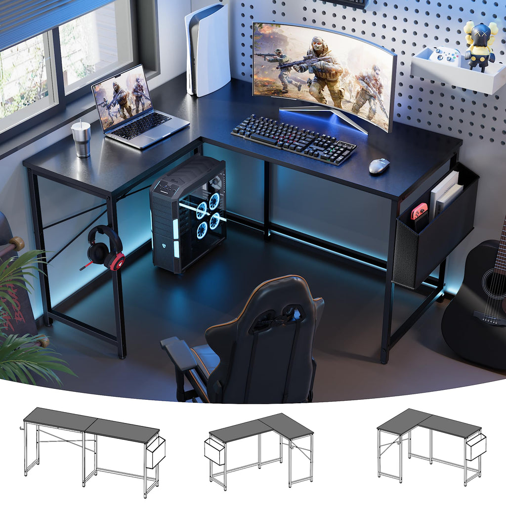 47 Inch Reversible L Shaped Gaming Desk Black B701