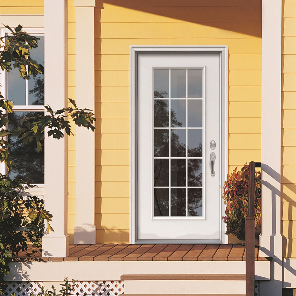 Fiberglass Smooth Primed Left Hand In-Swing Prehung Front Door 15 Lite Clear Glass 36" x 80" P261311