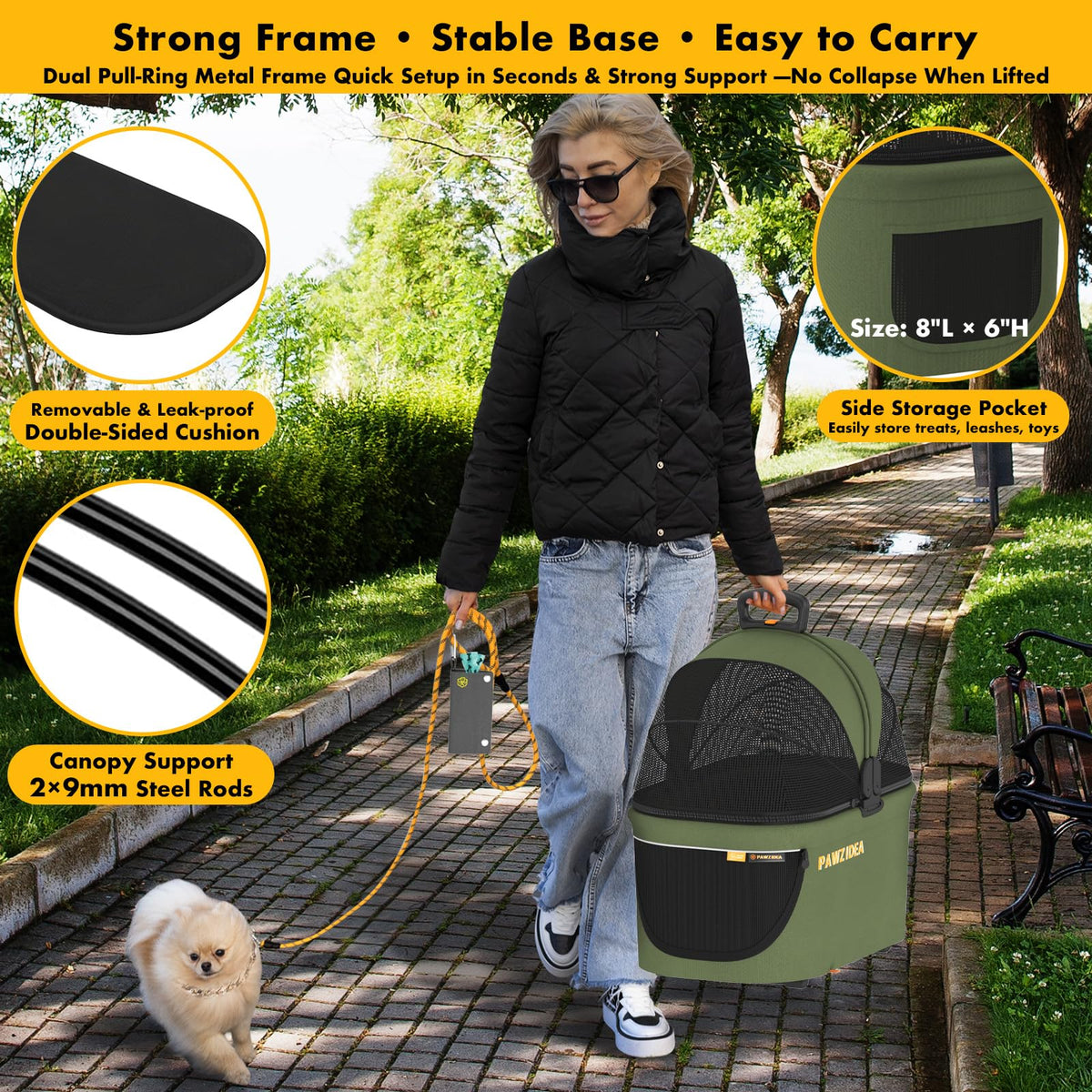 Foldable Pet Stroller with Detachable Carrier D4311