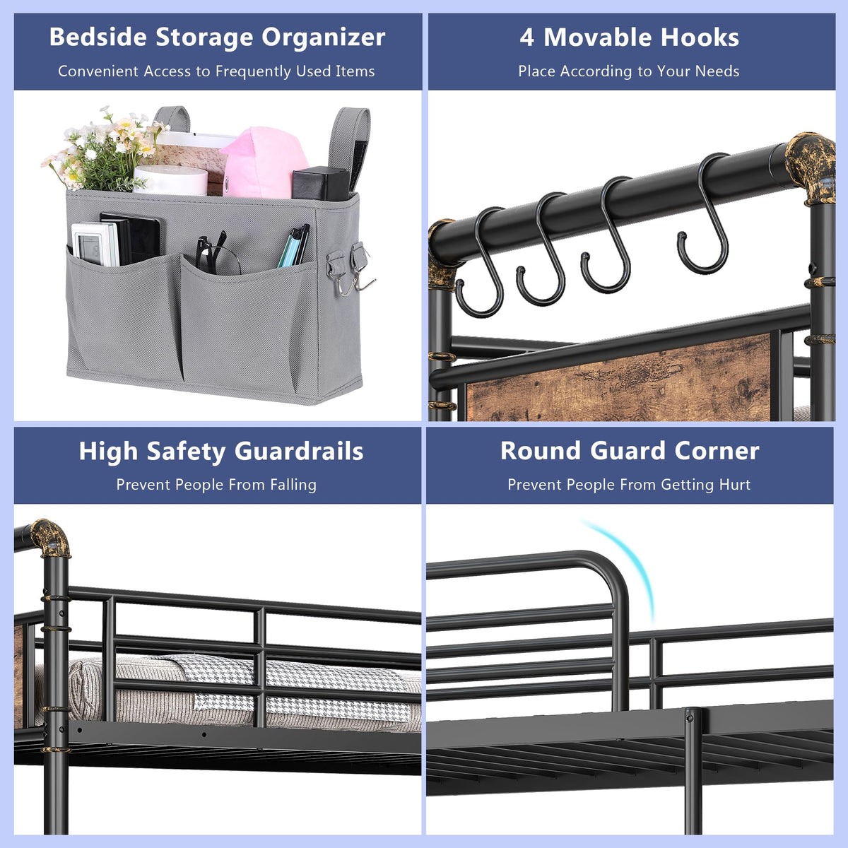 Twin Over Twin Metal Bunk Bed with Ladder and Guardrail M58130