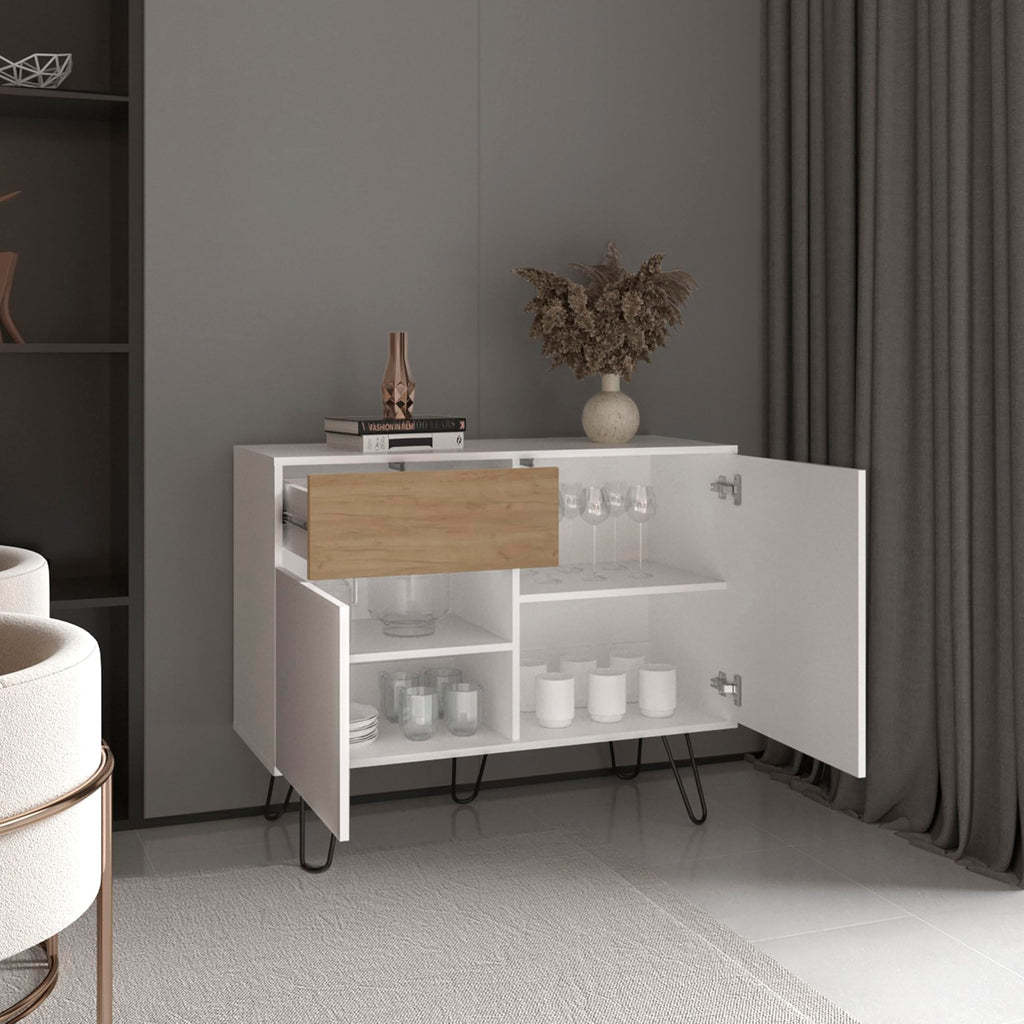 39" Wide Console Table with Two Cabinets, One Drawer and Four Shelves V433