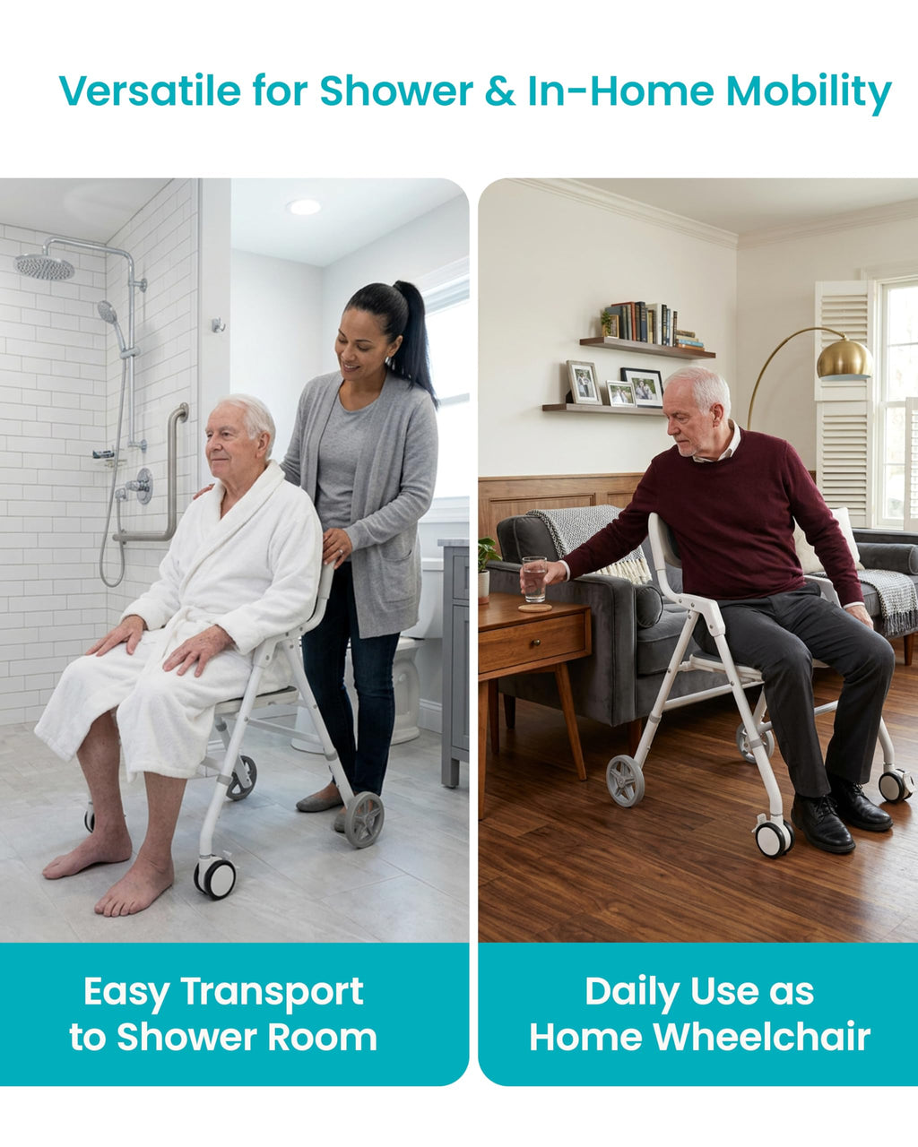 Foldable Rolling Shower Chair with Arms and Back N407