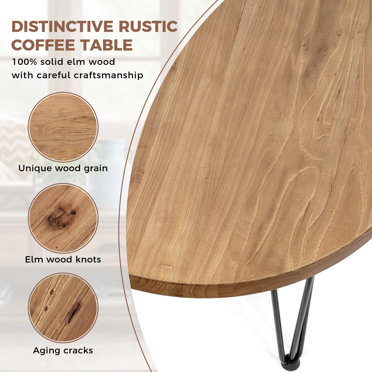 Rustic Wood Round Coffee Table with Metal Legs K61894
