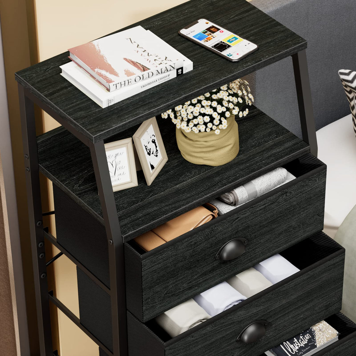 Tall Nightstand with Fabric Drawer I229