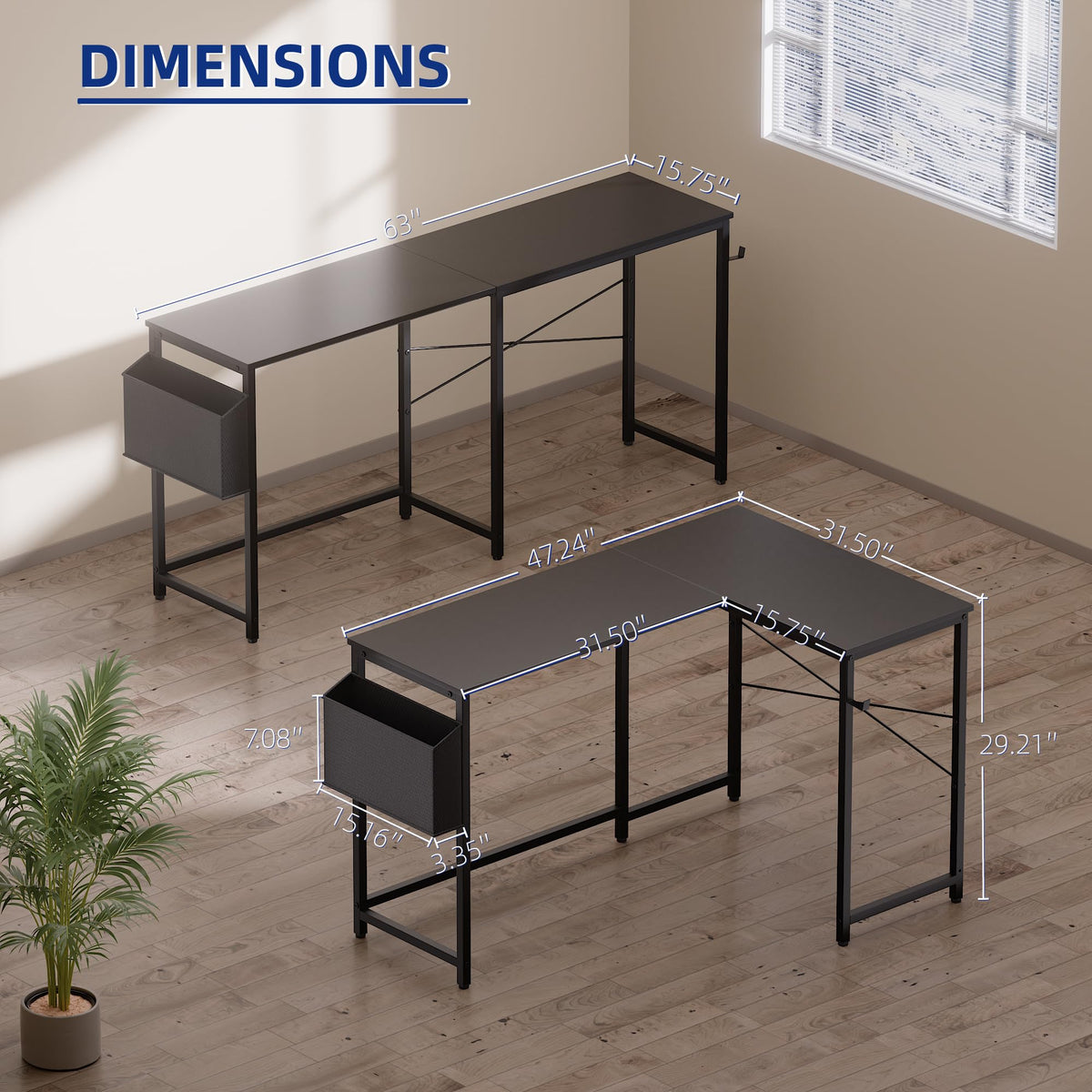 47 Inch Reversible L Shaped Gaming Desk Black B701