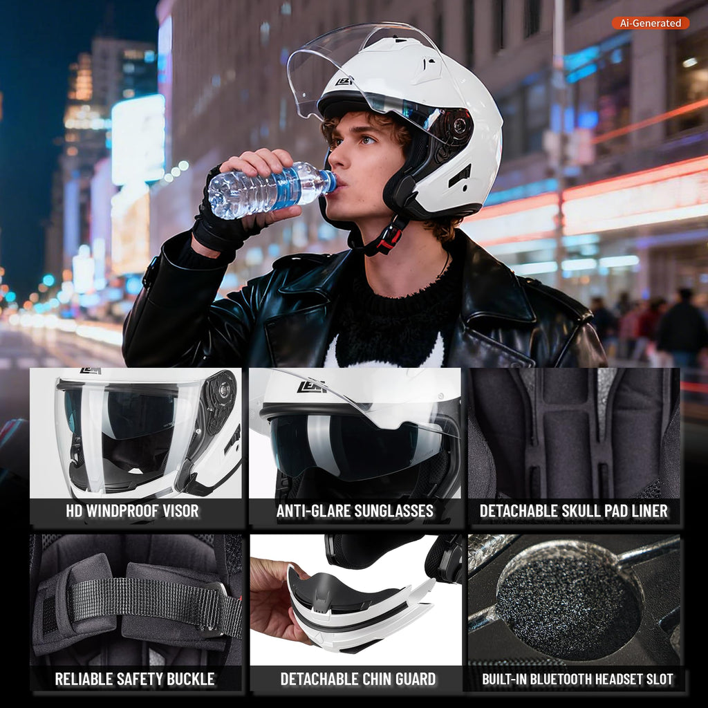 White Medium Full Face Motorcycle Helmets F99427