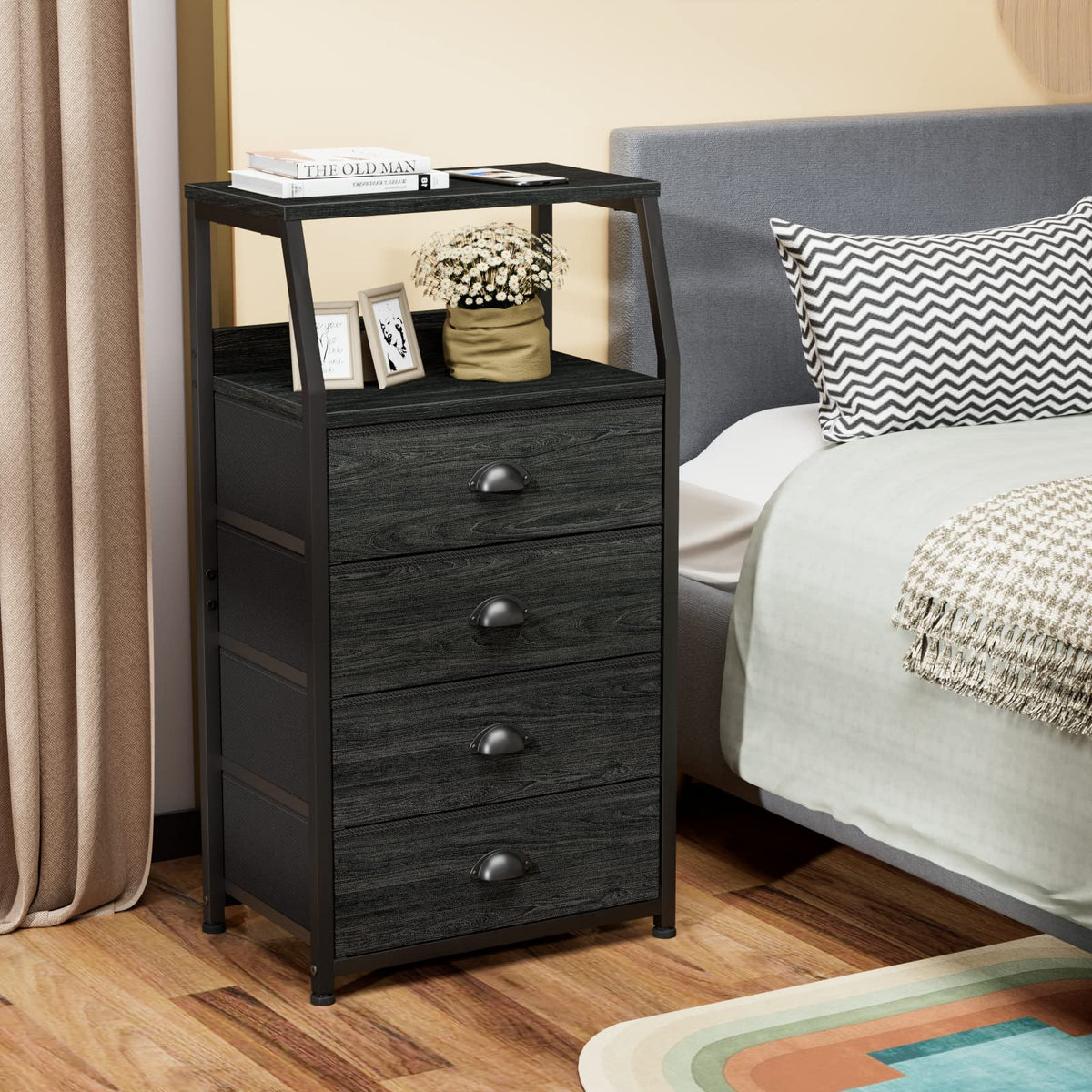 Tall Nightstand with Fabric Drawer I229