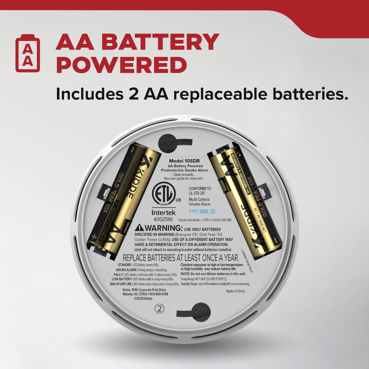 Compact Smoke Detector, AA Battery-Powered C2811