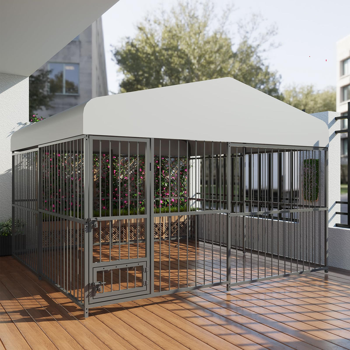 10x10x6 FT Heavy-Duty Metal Dog Kennel with Cover U7814