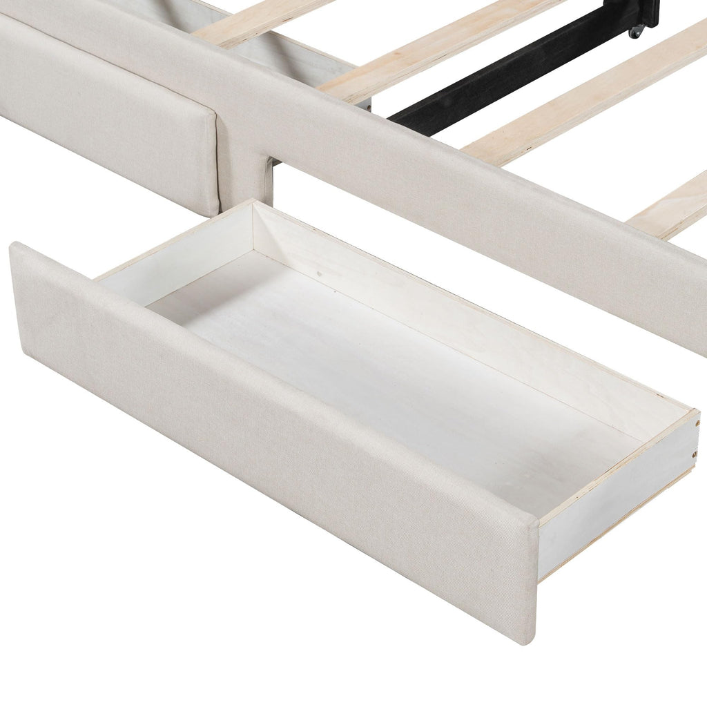 Twin XL Linen Upholstered Daybed with Storage Drawers and LED Light W51251