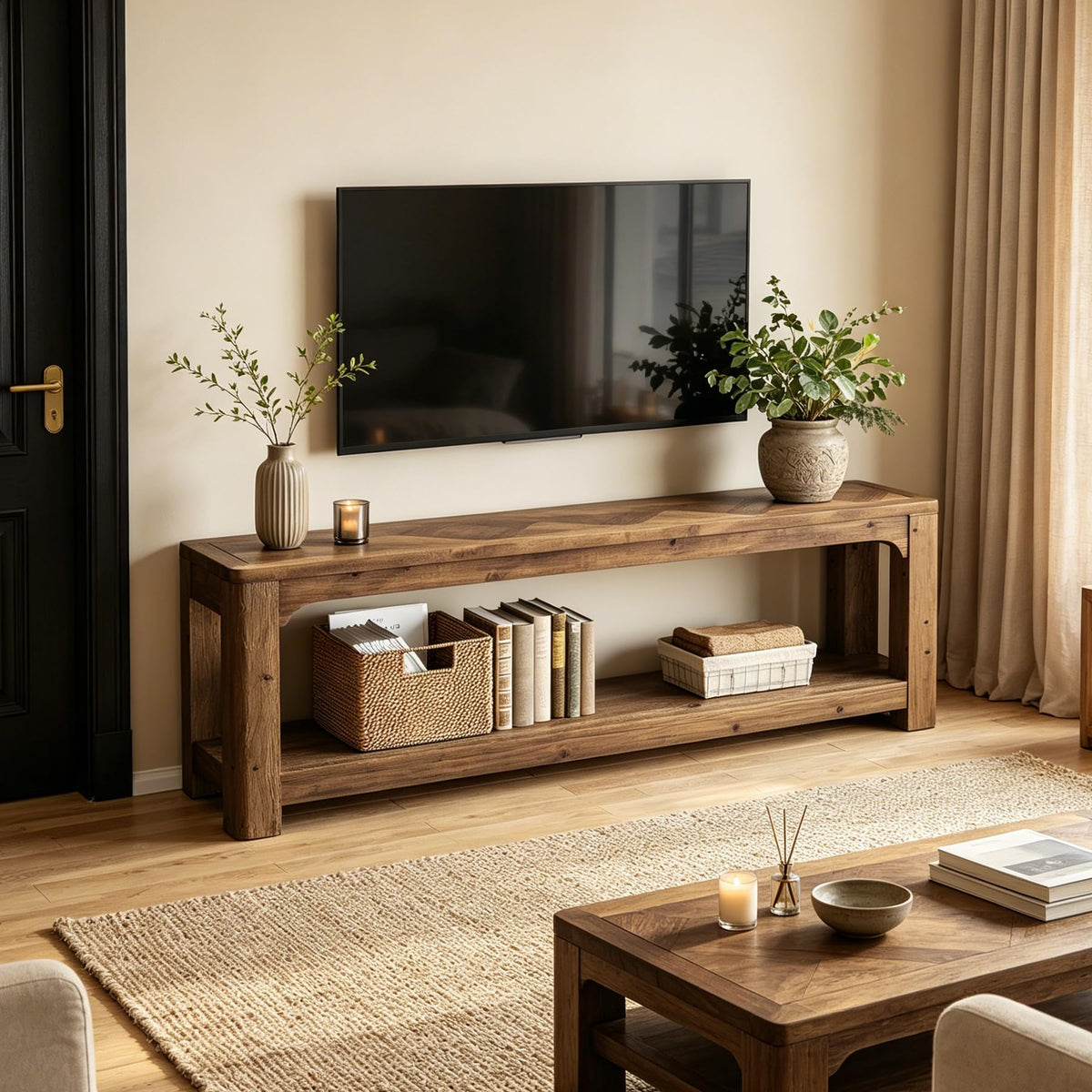 63" Solid Wood TV Stand D1897