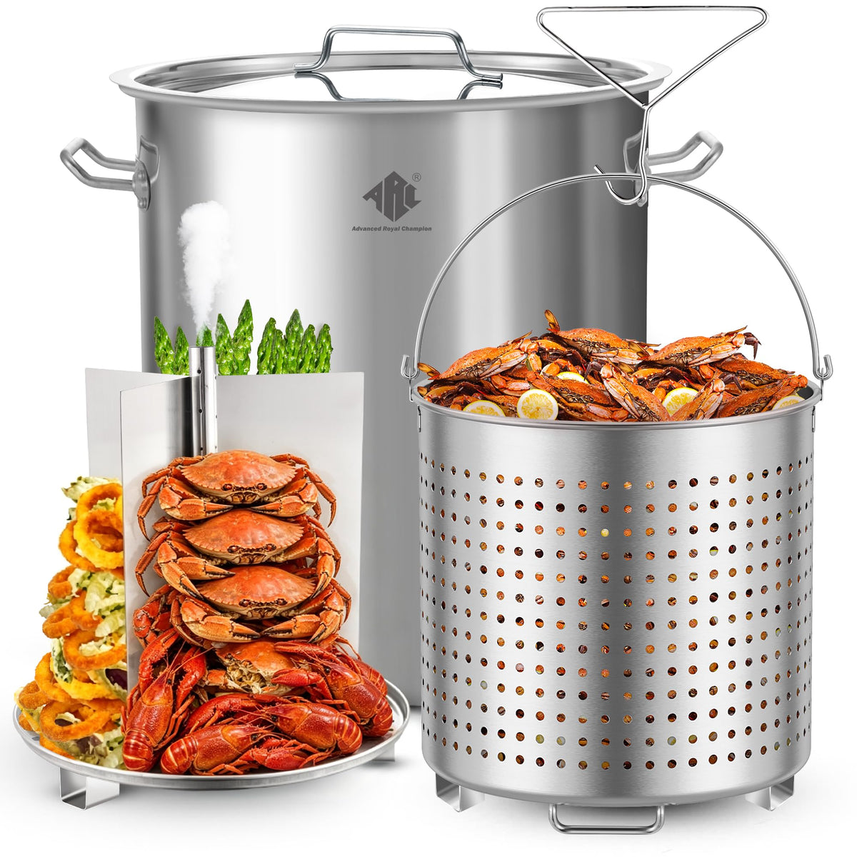 64QT Stainless Steel Stockpot with Basket A822