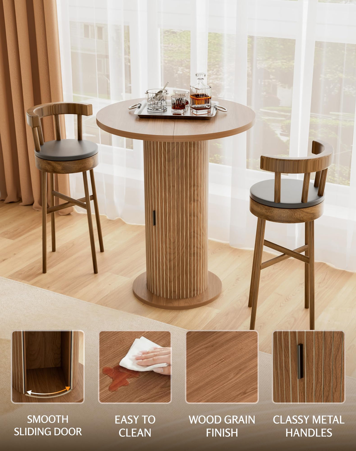 Round Bar Table with Storage and Sliding Door C5632
