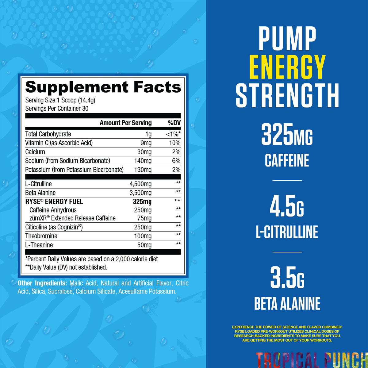 Pre Workout Powder Tropical Punch 300mg Caffeine 30 Servings N261589