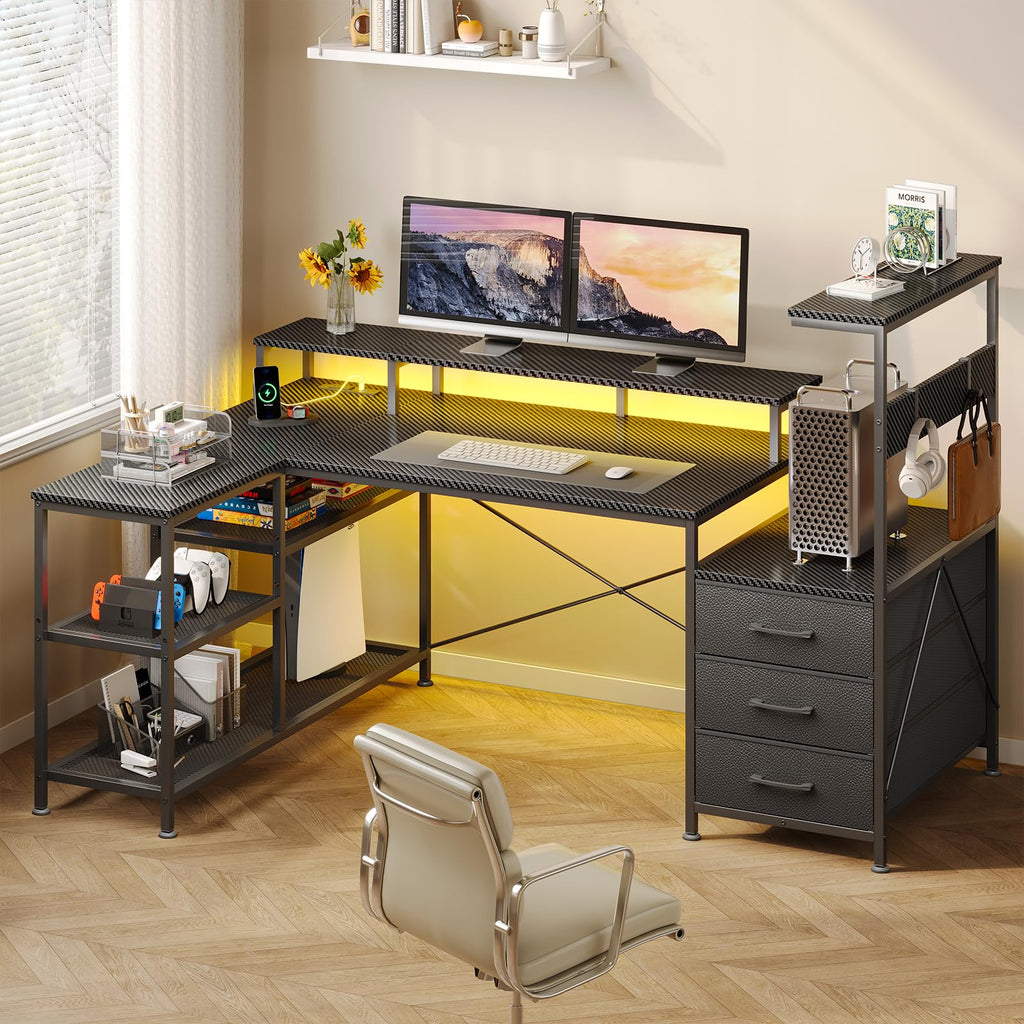 L Shaped Gaming Desk with Drawers T15700