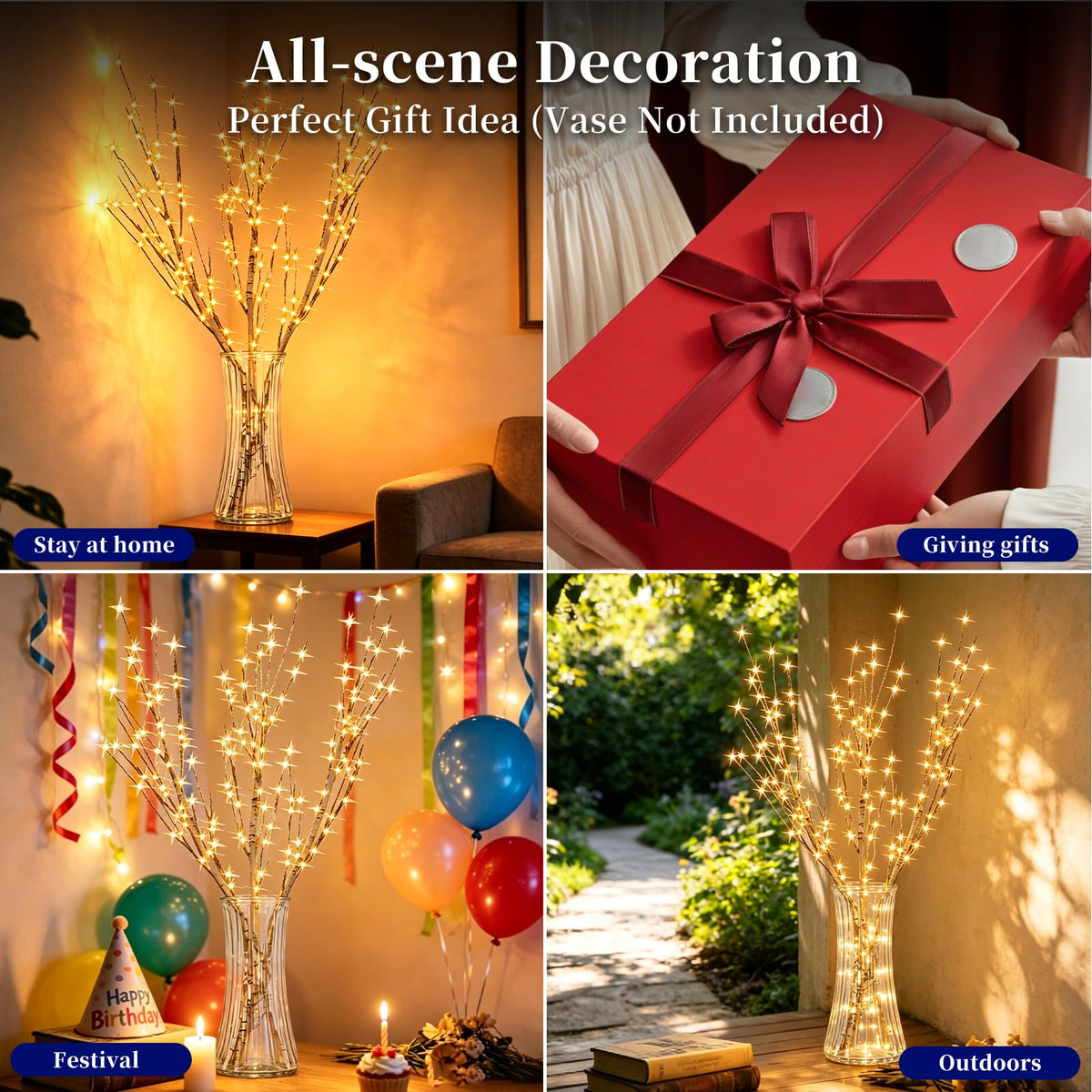 Lighted Birch Branches with Timer 33IN 180 LED Lights O974