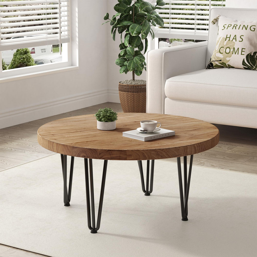 Rustic Wood Round Coffee Table with Metal Legs K61894