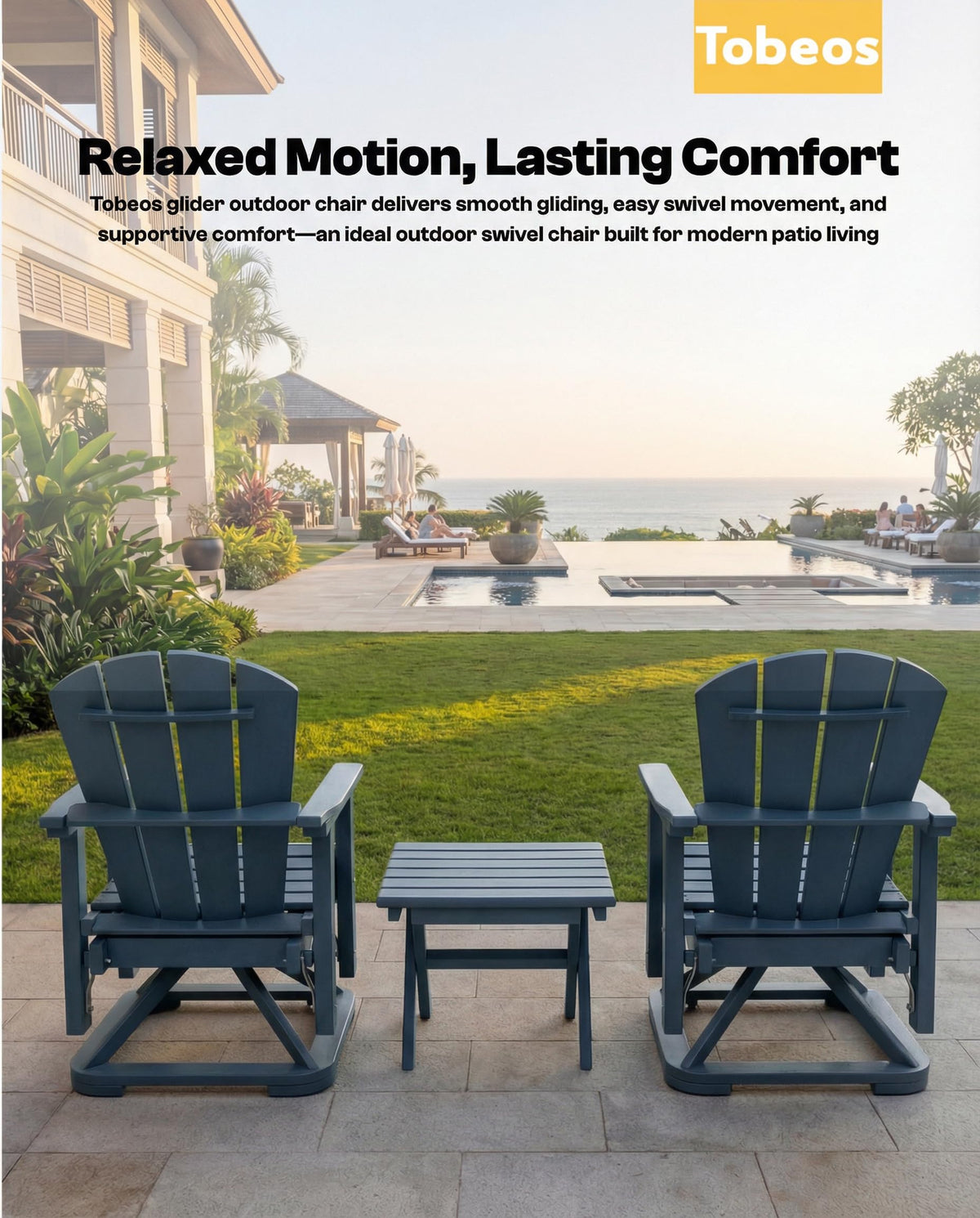 HDPE Oversized Swivel Glider Rocking Chair Set of 2 Navy Blue T392671