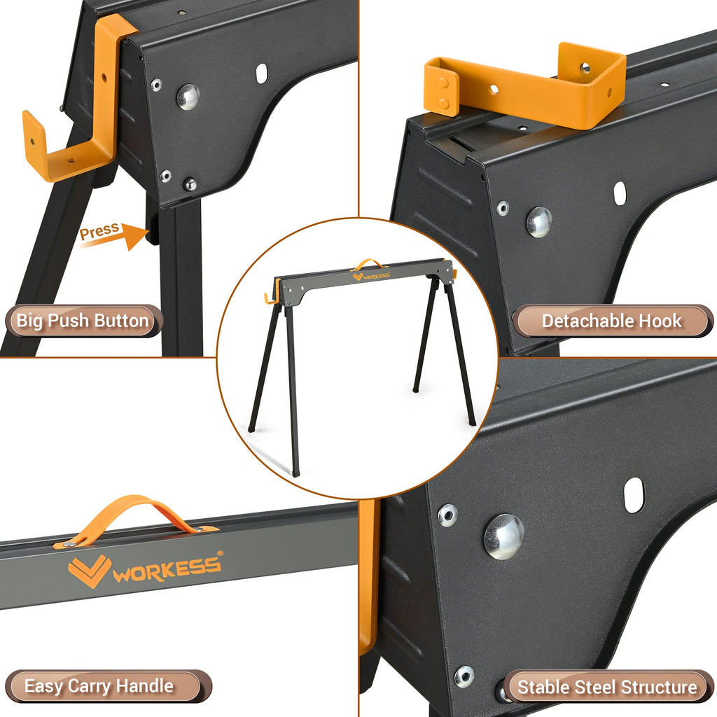 Heavy Duty Folding Saw Horses 2 Pack 2200 Lbs Load Capacity N21431