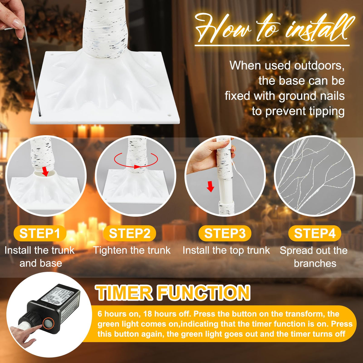 6 Pcs Lighted Birch Tree N86977