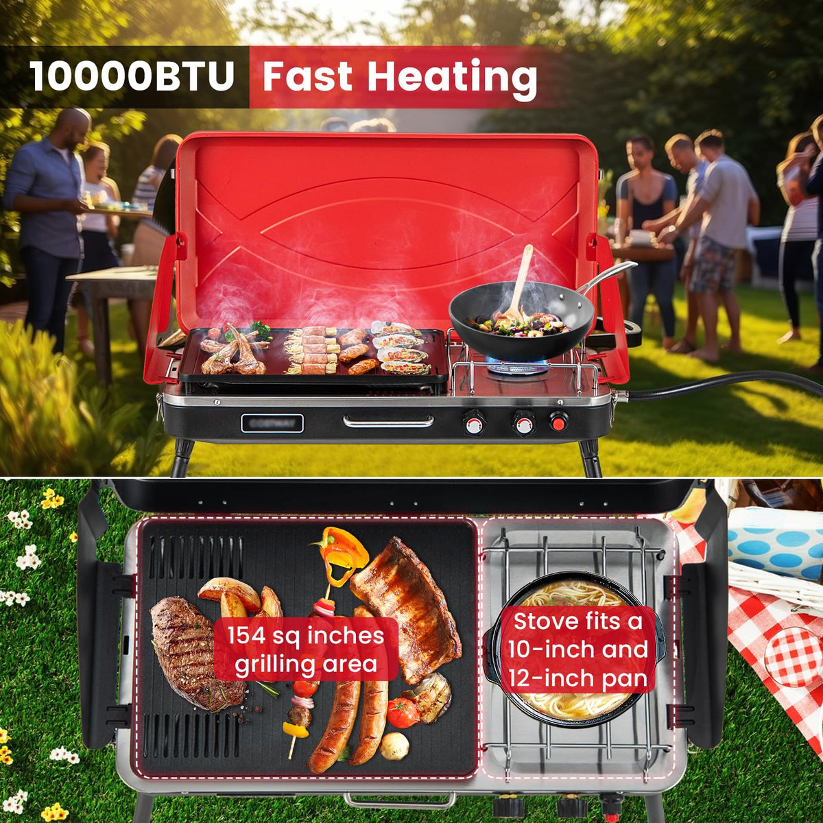 2-Burner Camping Stove with Removable Leg Stand G357879