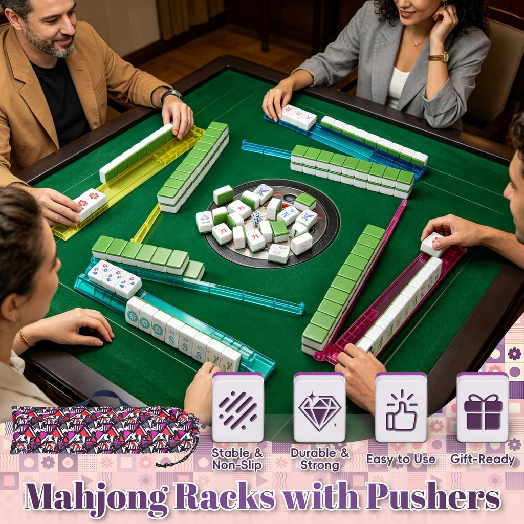 4 Pack Non-Slip Acrylic Mahjong Racks with Pushers V512