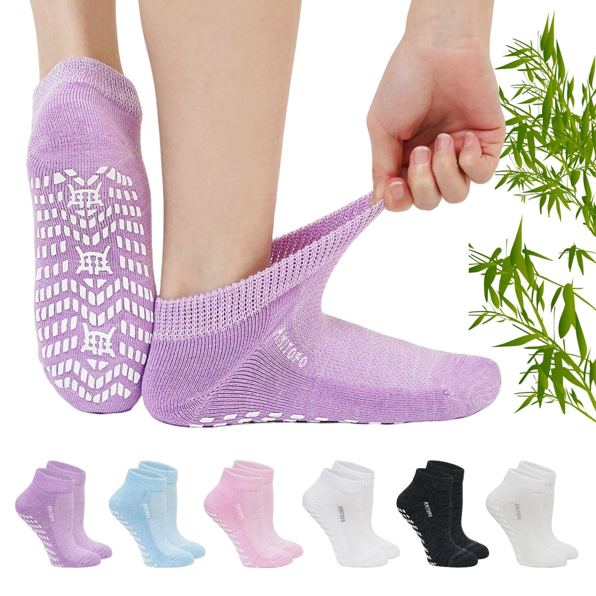 Diabetic Non-Slip Wide Cuff Bamboo Viscose Ankle Socks 6 pairs B912