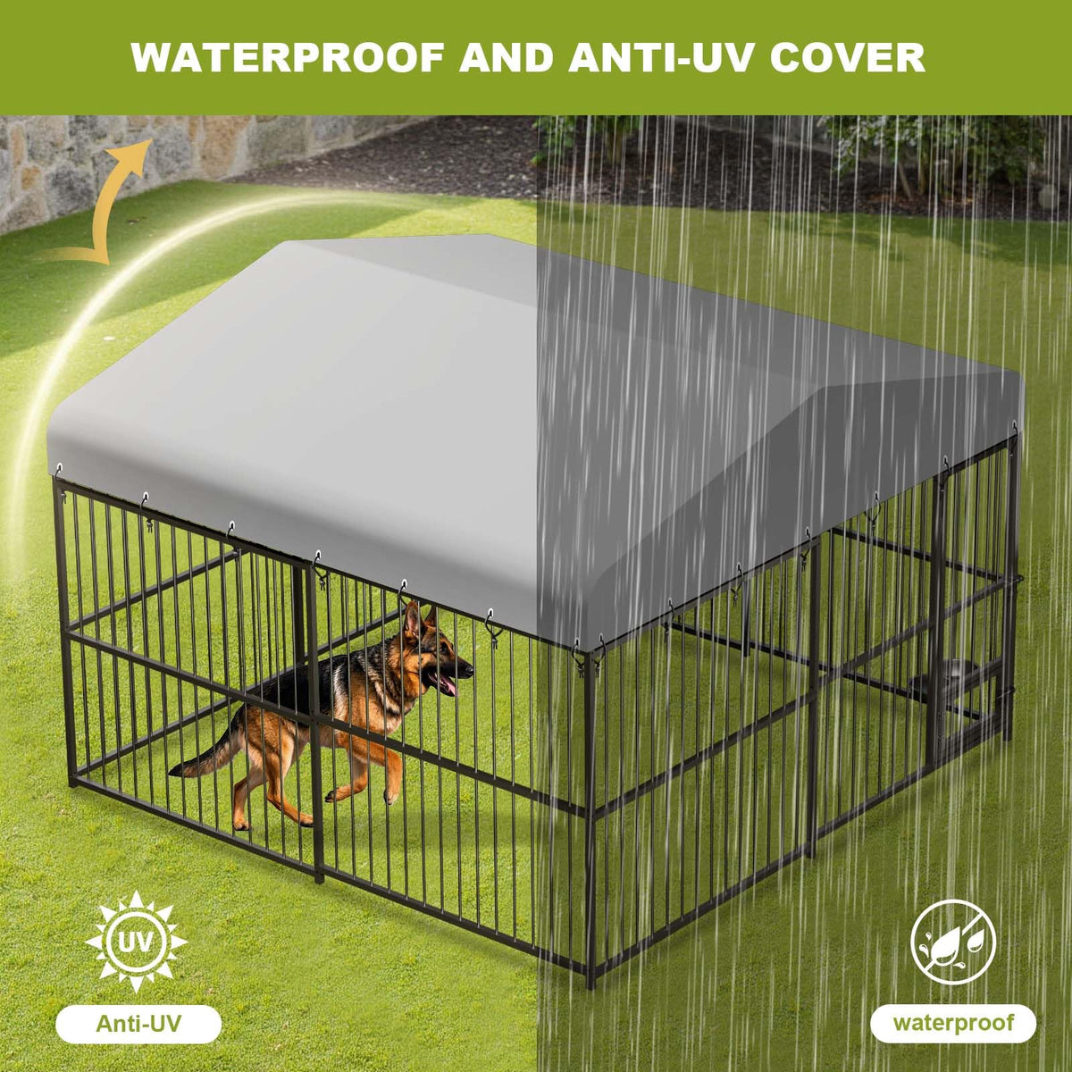 10x10x6 FT Heavy-Duty Metal Dog Kennel with Cover U7814