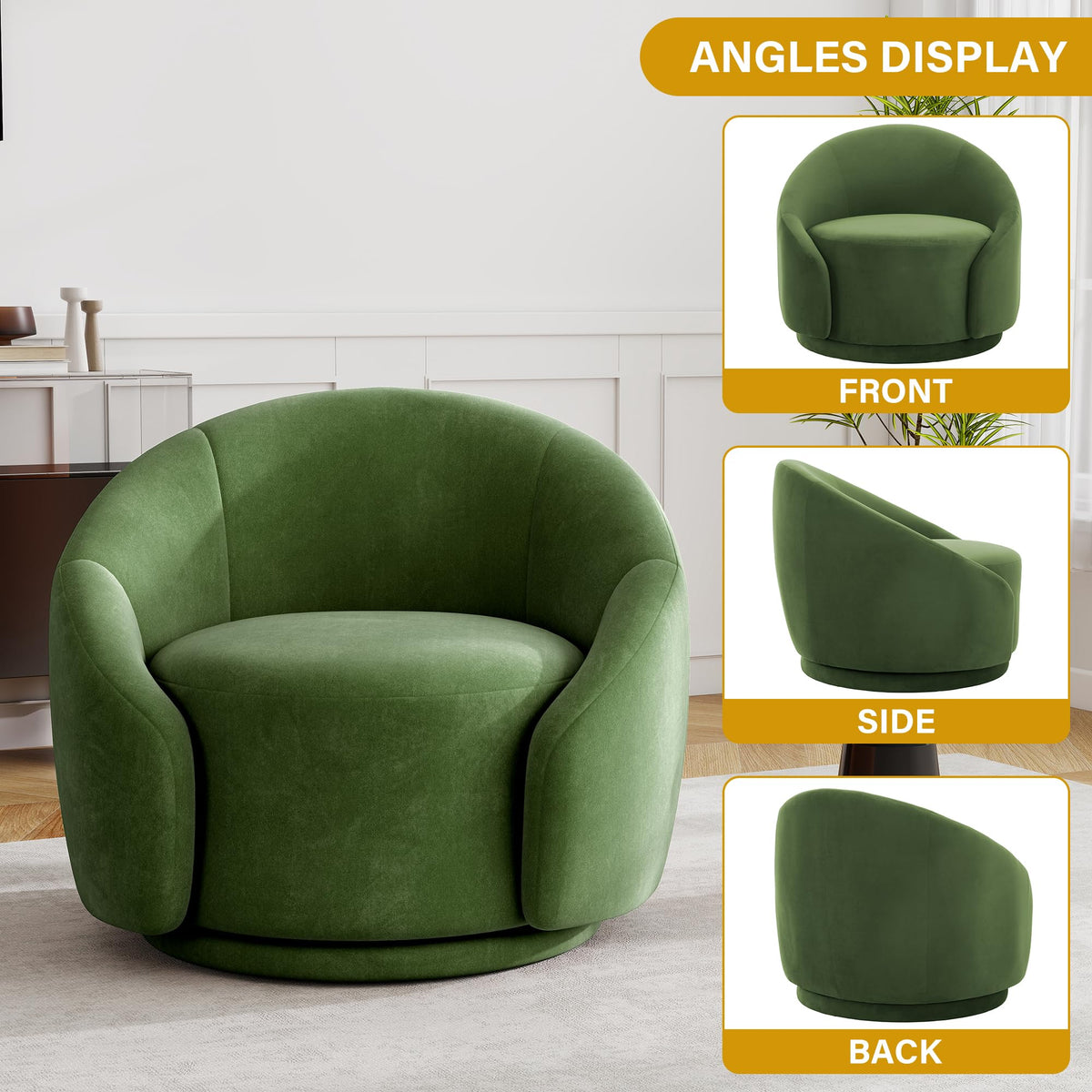 Green Velvet Swivel Barrel Chair Set of 2 A535