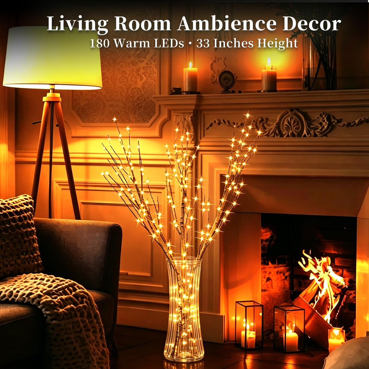 Lighted Birch Branches with Timer 33IN 180 LED Lights O974