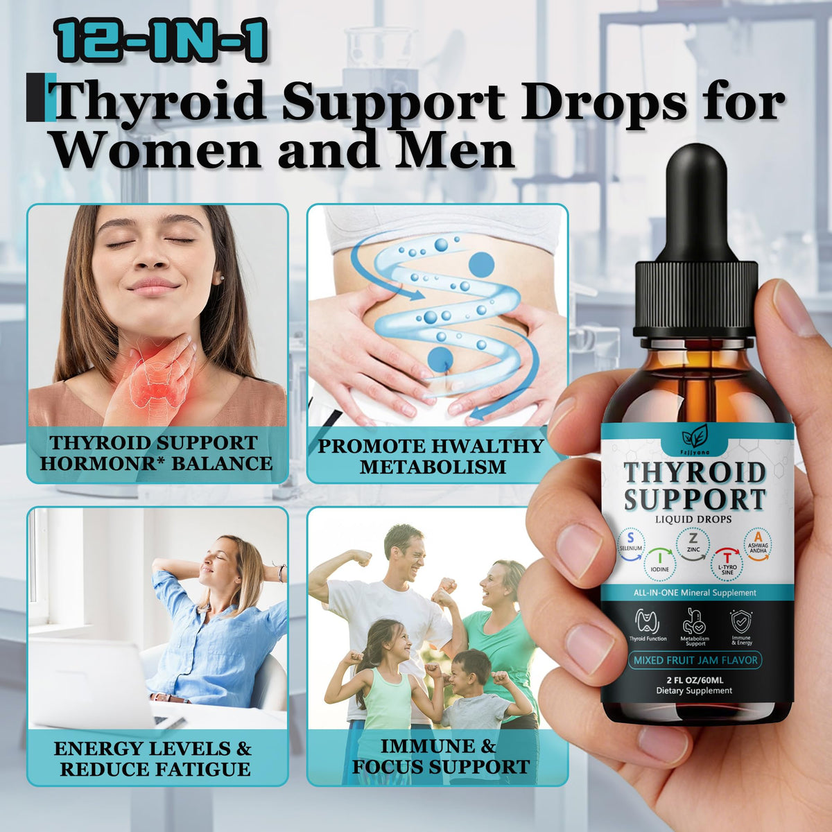 Liquid Thyroid Support Drops with Selenium Zinc Iodine L-Tyrosine Ashwagandha K945