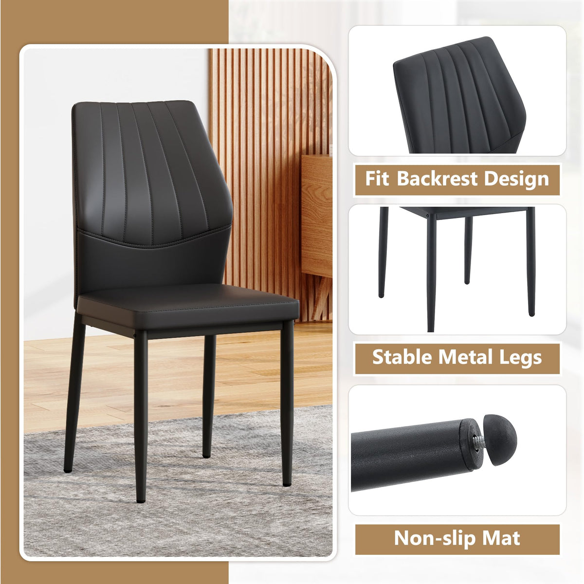 Black PU Leather Dining Chairs Set of 4 R584621